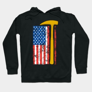 Geologist Rock Pick Hammer - Rockhounding Distressed US Flag Hoodie